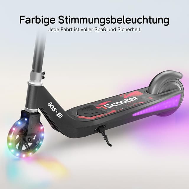 Detalle de iScooter Elektroroller für Kinder (6–12 Jahre) – 5/10/15/16 km/h, 3-fach höhenverstellbar, 150 W, bis 5–7 km Reichweite