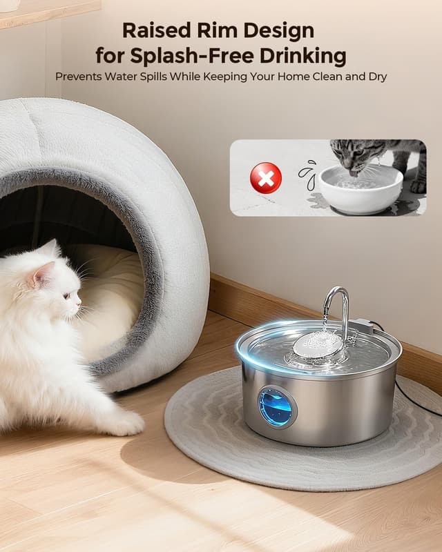 Thumbnail 6 de Invengo Cat Water Fountain Stainless Steel 3.2L (108oz) – Automatic Pet Drinking Fountain with 2 Flow Modes & 4 Replacement Filters