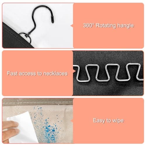Detalle de Kisvic organizador de joyas colgante doble cara con gancho de metal y giro 360°