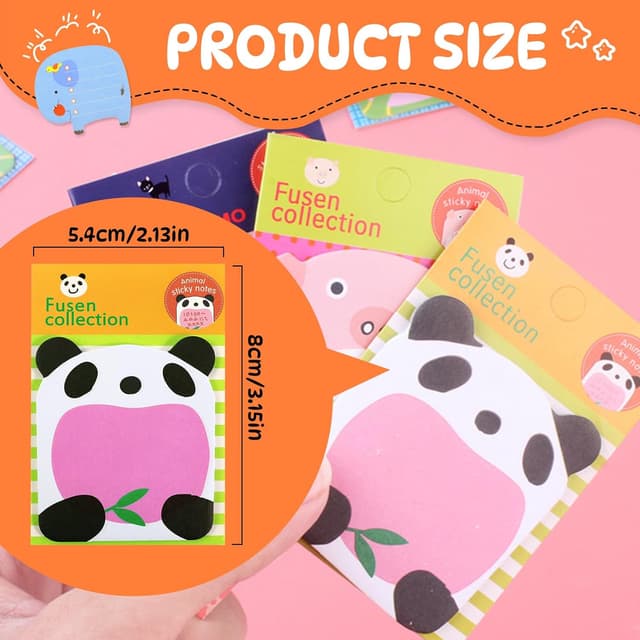 Detalle 2 de Qufiiry 32 Packs Cartoon Sticky Notes (640 Sheets) – Animal Message Notes for Kids, School & Home