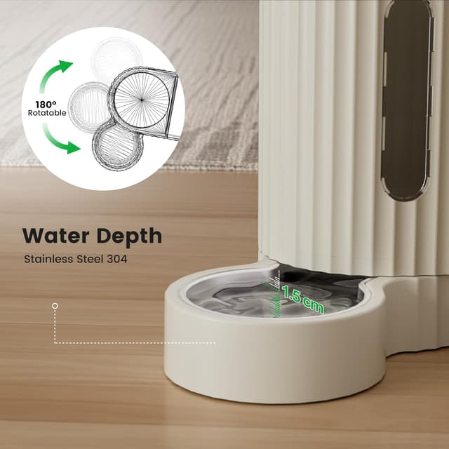 Detalle de Gardner Pet automatischer Futter- und Wasserspender für Katzen/Hunde (2 Näpfe, 3 L + Edelstahl, ohne Strom) – Beige