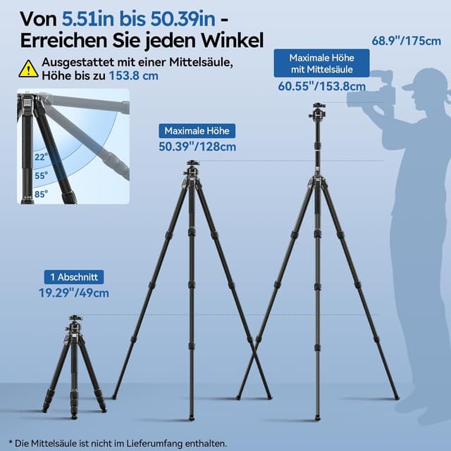 Thumbnail 5 de SIRUI AM-284S+G1 Carbon-Stativ mit 43-mm-Flachkugelkopf, bis 128 cm Höhe und 20 kg Traglast