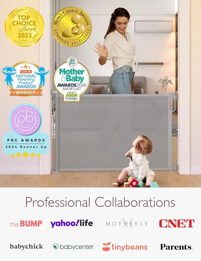 Thumbnail 6 de Momcozy Retractable Baby Gate (Mesh) – 33" Tall, extends up to 71" wide for doorways and stairs