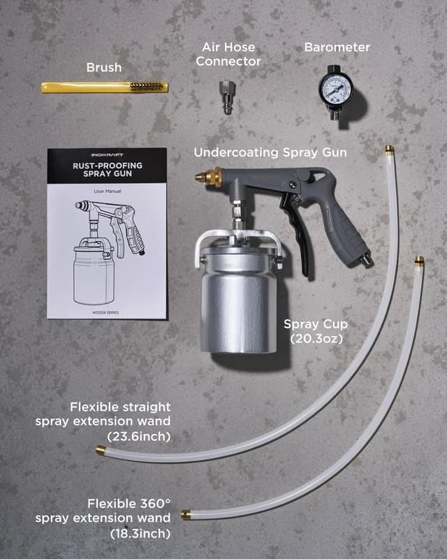 Detalle 2 de InoKraft Undercoating Spray Gun Kit with Suction Feed Cup, 360° & Straight Spray Hoses