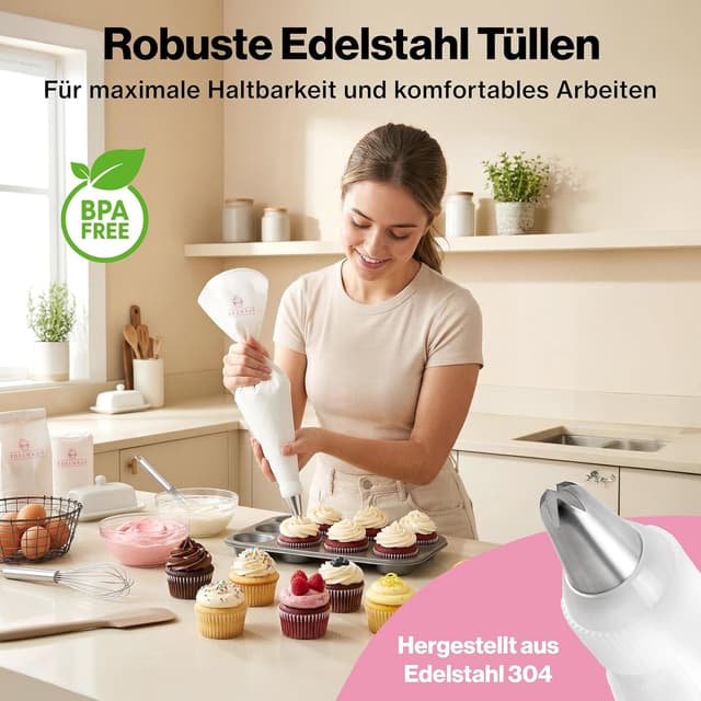 Detalle de EDELHAUS Premium Spritzbeutel-Set 2-teilig (17-teilig) mit Edelstahldüsen, 30 cm & 40 cm