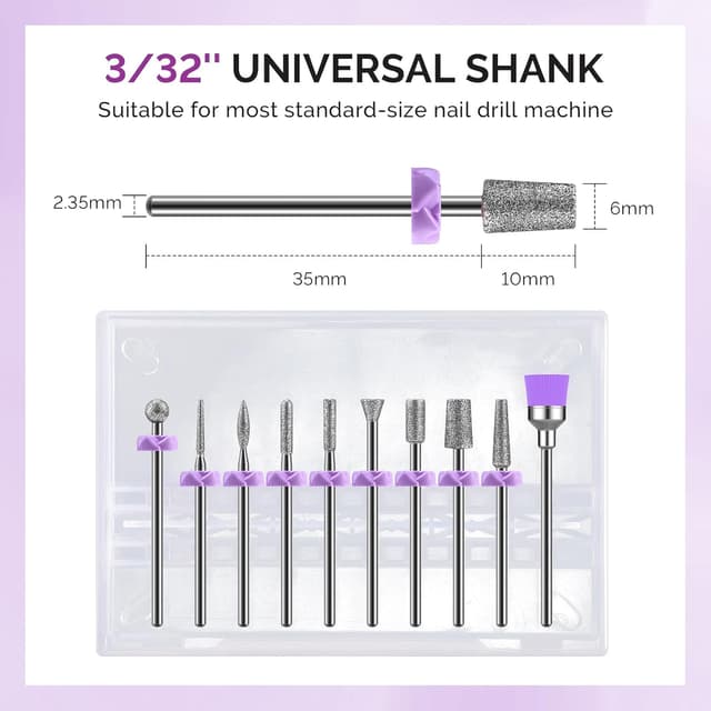 Detalle de MelodySusie Nagelfräser-Bits Set mit Diamantfräsern, 10 Bits + 40 Schleifhülsen + 6,65 mm Mandrel