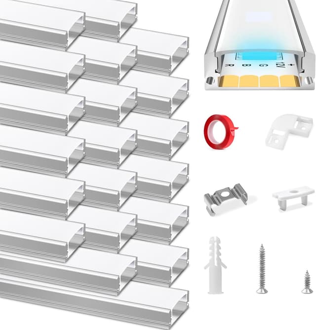 Detalle de HOMMAND LED Profil U-Form (Aluminium, LED-Leisten-Kanal) inkl. Eckverbinder & Zubehör – 20x 1 m