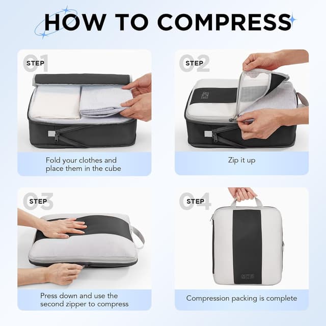 Detalle de OlarHike 10-Pack Compression Packing Cubes for Travel