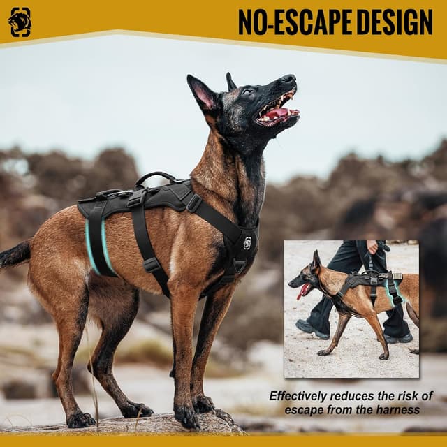 Detalle de OneTigris Escape Proof Dog Harness (No Pull) with Handles – Tactical multi-use support for large dogs, XL, Black
