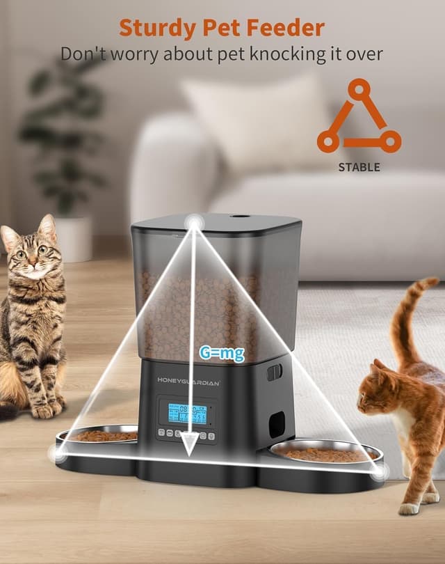 Detalle 2 de HoneyGuaridan Automatic Cat Feeder with Timer (3.5L) and Stainless Steel Bowl