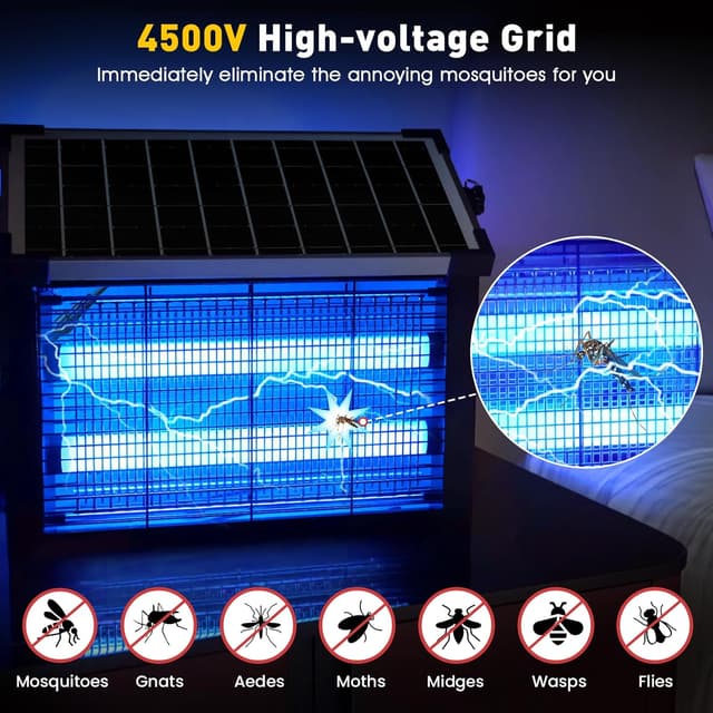Detalle de Solar Bug Zapper Outdoor (4500V) by Newly Upgraded — Cordless Rechargeable Solar Mosquito Zapper, IP66 Waterproof