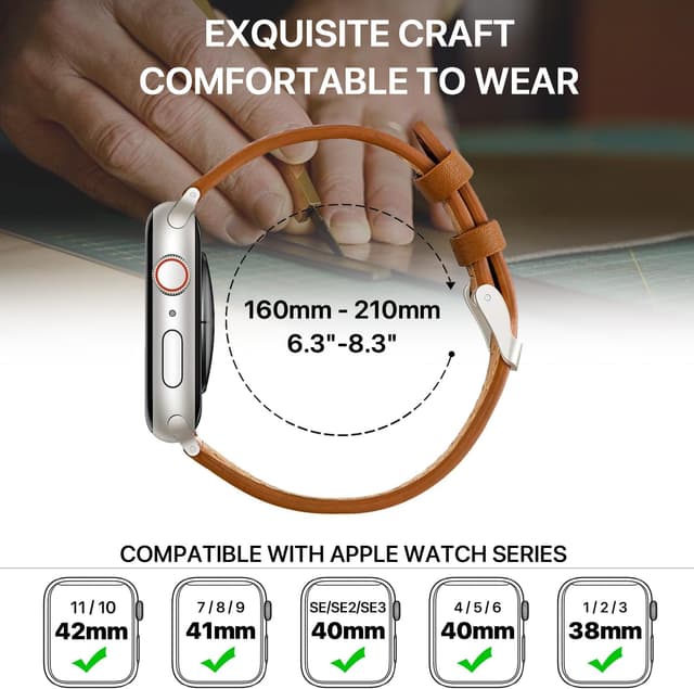 Detalle 2 de Bracelet cuir NEMUALL compatible Apple Watch SE 3 (40 mm) / Series 11-10 (42 mm) et autres tailles