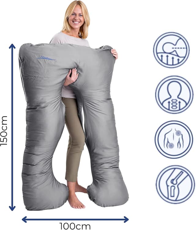 Thumbnail 1 de MAKOSAS KomfortKissen ORIGINAL Premium Kühlendes Seitenschläferkissen (Grau, Bambus) – 100 x 150 cm