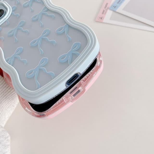 Detalle de QLTYPRI Schleife Hülle für iPhone 15 Pro Max (6,7"), klares Silikon-Bumper Case mit Locken-Schleife – Weiß