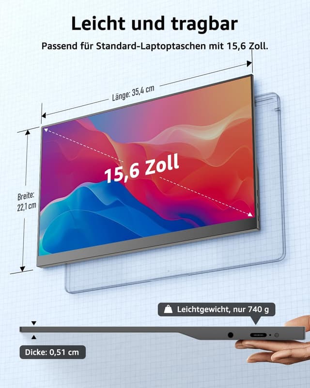 Detalle 2 de Yodoit Portable Monitor 15,6 Zoll