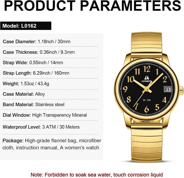 Thumbnail 6 de LN LENQIN Ladies Analog Quartz Watch with Stainless Steel Expansion Band (3 ATM Waterproof)