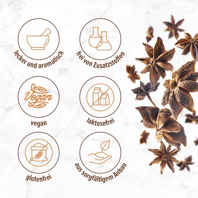 Detalle 2 de Sternanis ganz Monte Nativo (250 g) – Star Anise zum Kochen, Backen & Würzen