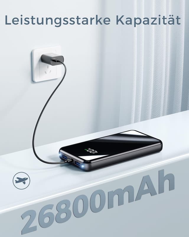 Detalle 2 de Power Bank 26.800 mAh mit Schnellladefunktion (bis 22,5 W) & LED-Display – tragbarer Akku für Reisen und Outdoor