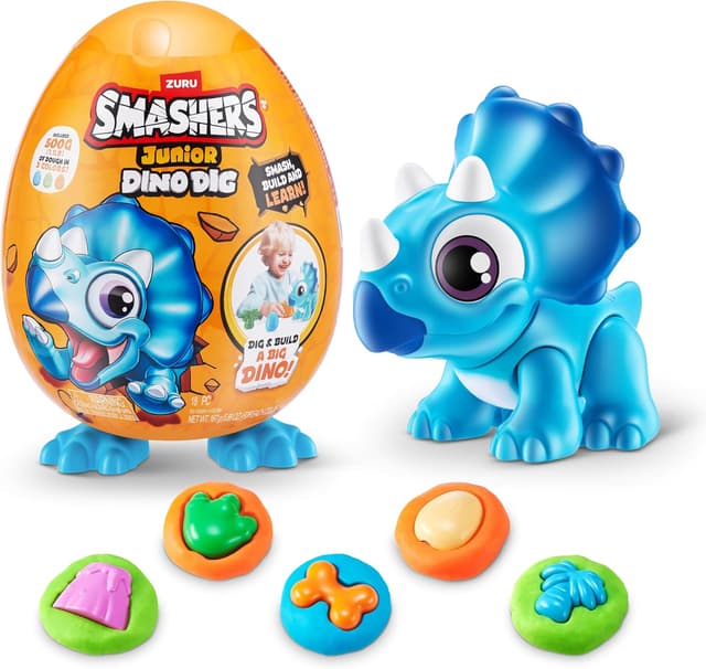 Detalle de Smashers Junior Dino Dig Kleines Ei (Triceratops) – Dino zum Zusammenbauen mit 500 g Knete