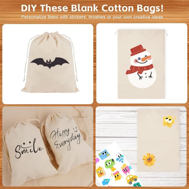 Detalle de OFFCUP 20 Baumwollsäckchen (25×30 cm) mit Kordelzug – Stoffbeutel zum Bemalen für DIY & Gastgeschenke