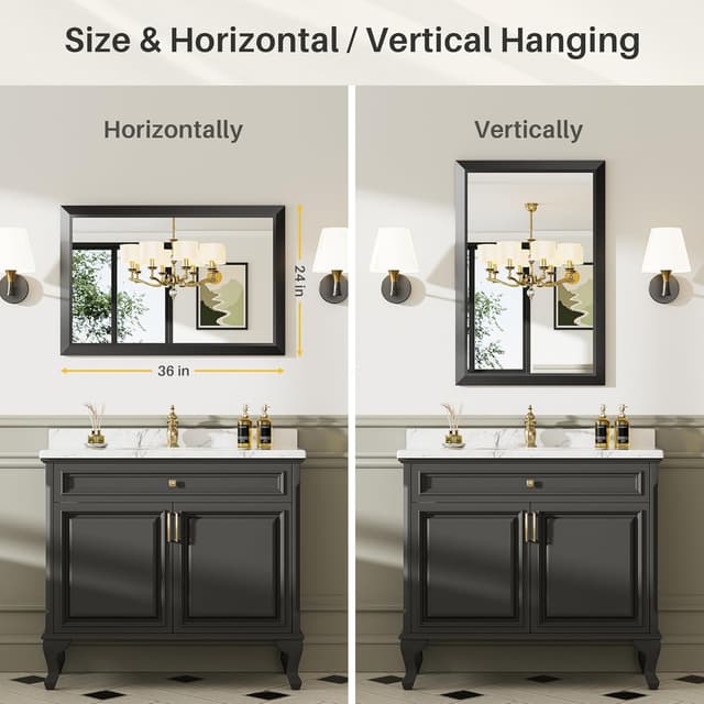 Detalle 2 de Briivue 24x36 Black Bathroom Mirror (24x36 Inch) with Thick Metal Frame and Anti-Rust Design