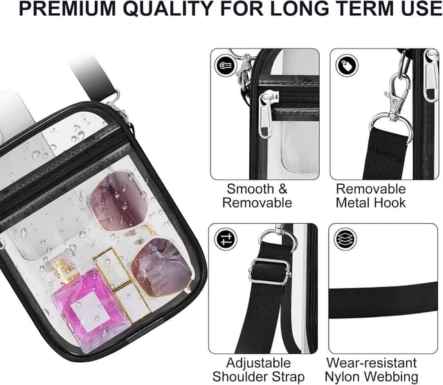 Detalle de UEASE Clear Stadium-Approved Crossbody Bag for Women (Transparent Event Bag)