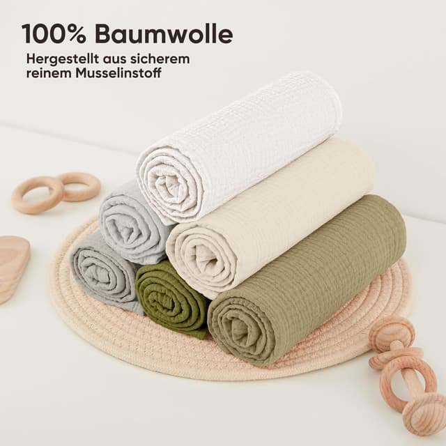 Detalle 2 de Bearmoss Moltontücher Baby Musselin 6er Set 60x60