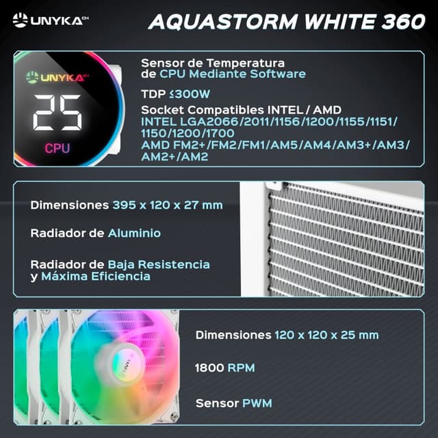 Thumbnail 3 de UNYKAch AquaStorm 360 RGB AIO — refrigeración líquida 360 mm