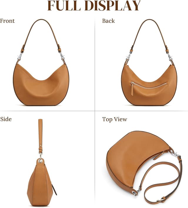 Thumbnail 6 de S-ZONE Soft Genuine Leather Hobo Shoulder Crossbody Bag (Crescent-shaped) – Medium