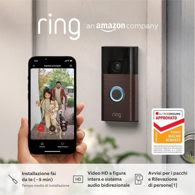 Detalle de Ring videocitofono a batteria con Chime (3ª gen.) – campanello con telecamera senza fili