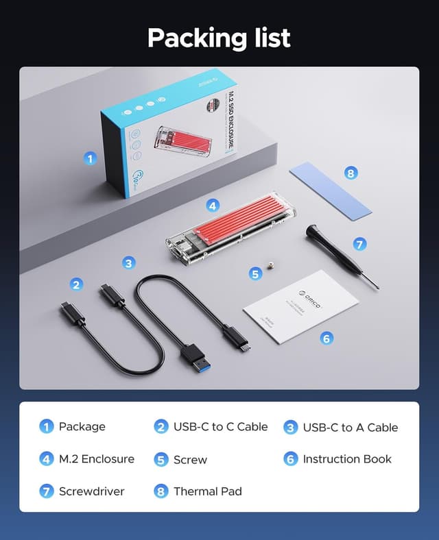 Thumbnail 6 de ORICO TCM2 Custodia esterna NVMe M.2 (USB Type-C) 10Gbps trasparente con supporto UASP e TRIM