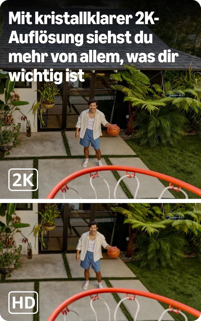 Detalle de Blink Außenkamera 2K+ (neueste Generation) – kabellose Sicherheitskamera mit 2K-Video und Sync-Basismodul (3-Kamera-System, Schwarz)