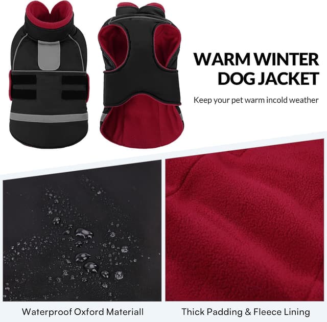 Detalle de CITÉTOILE Hundejacke mit Klettverschluss – reflektierend, Führungsöse & wärmender Kragen (Schwarz, XS)