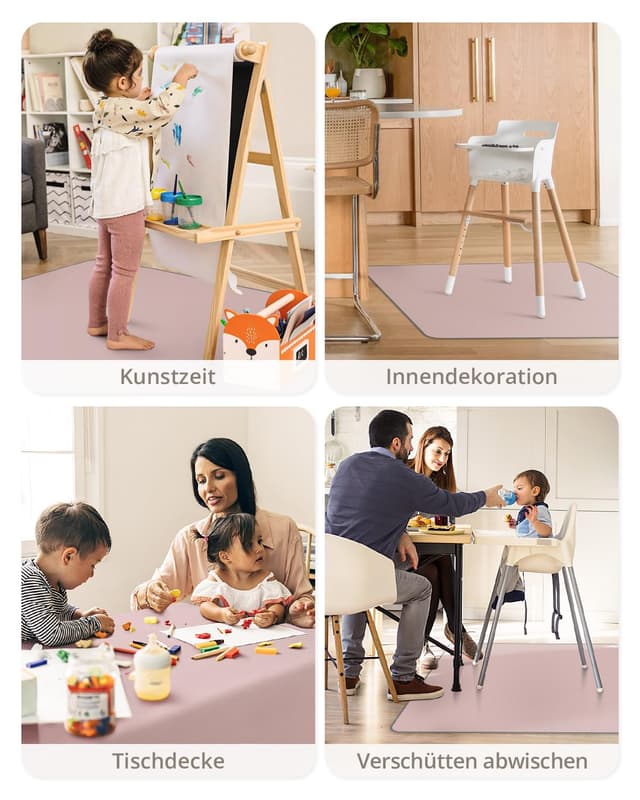 Thumbnail 6 de Blissful Diary Baby-Spritzschutzmatte für unter den Hochstuhl (128 x 128 cm), abwischbar, wasserdicht & rutschfest – zartrosa