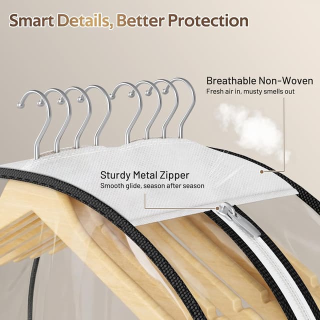 Detalle de MISSLO 10" Gusseted 40" All-Clear Hanging Garment Bags (3-Pack) for Suits, Coats & Dresses