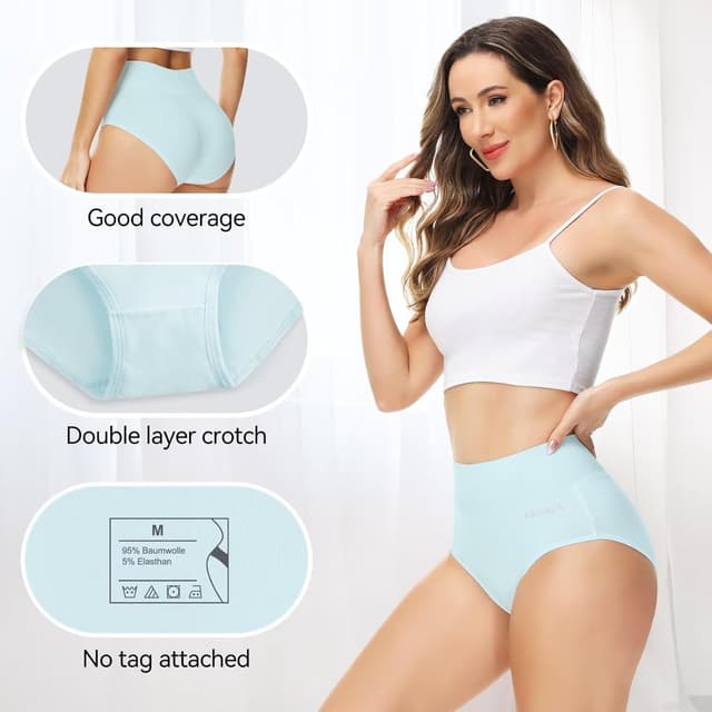 Detalle de Momoshe Damen-Unterhosen im 5er-Pack aus Baumwolle mit hoher Taille (Stretch)