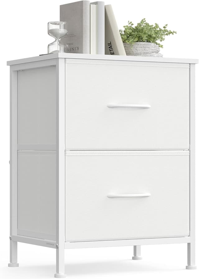 Detalle de SONGMICS comodino con 2 cassetti in tessuto non tessuto LGS312WH01, struttura in acciaio e MDF