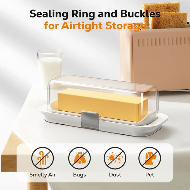 Detalle de Pisol Butter Dish with Lid (Countertop & Refrigerator Door Shelf) — Airtight Butter Keeper, BPA-Free