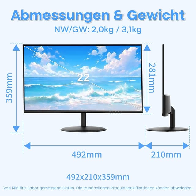 Thumbnail 6 de Minifire MF22X3AH Business-Monitor 22 Zoll (FHD, 1080p, FreeSync, 120 Hz) für Büro & Alltag