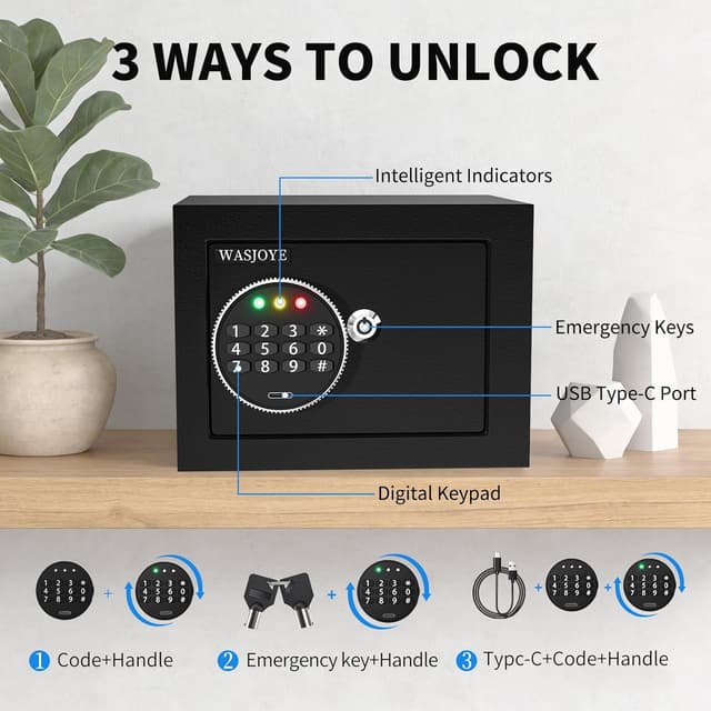 Detalle de WASJOYE Mini Cassaforte con tastiera digitale (17 × 23 × 17 cm)