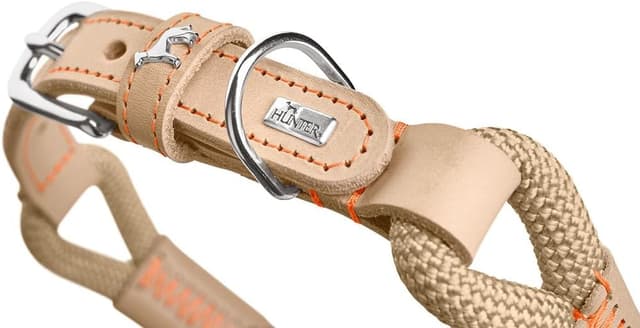 Detalle 2 de HUNTER Hundehalsband Malia apricot/Natur, aus Tau & Leder, Größe 65 (Made in Germany)