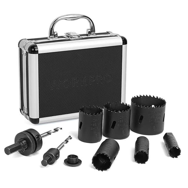 Detalle de WORKPRO Scies Cloches 9 pièces avec boîtier aluminium et trépan pour métal