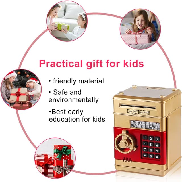 Detalle de YUNYODA Elektronische Sparbüchse für Kinder mit 4-stelligem Passwort und automatischer Münz-/Geldschein-Aufnahme