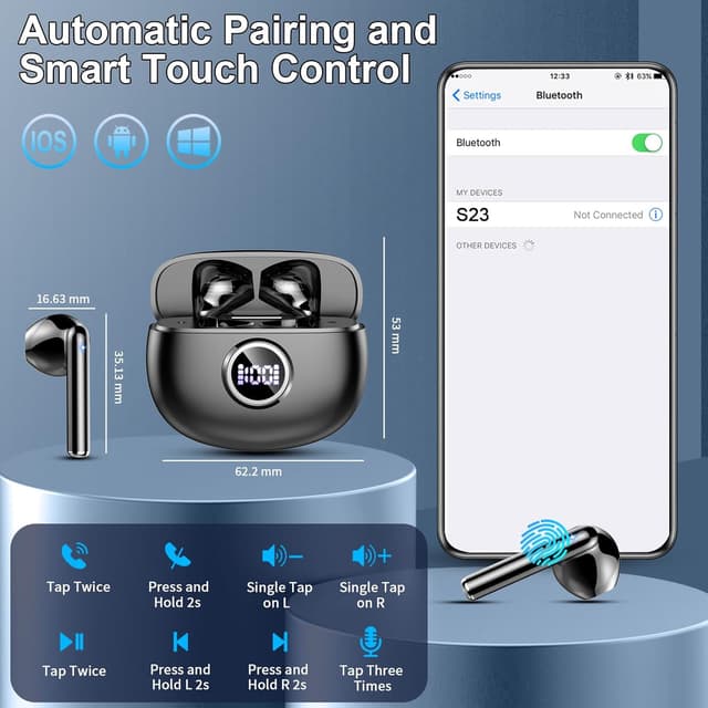 Thumbnail 4 de Motost 2026 Cuffie Bluetooth In Ear con Bluetooth 5.4, 4 microfoni ENC e cancellazione rumore IP7