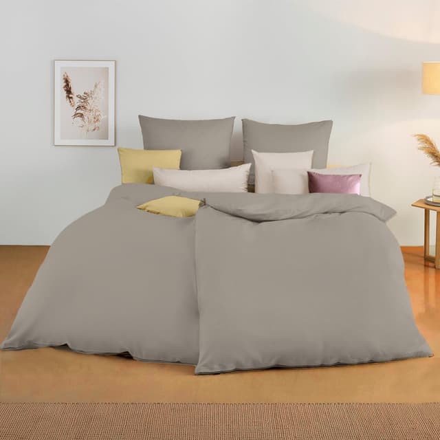 Detalle de Soifox Bettwäsche 135x200 4-teilig Taupe/Natur – Mikrofaser, bügelfrei, mit Reißverschluss