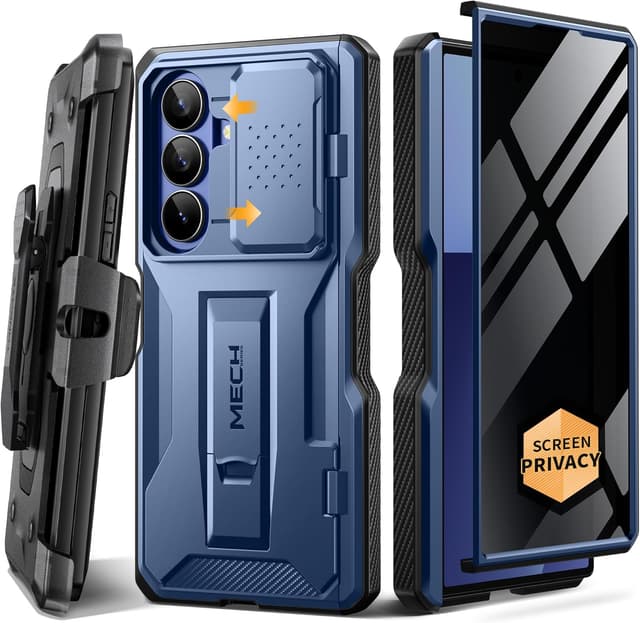 Detalle de TONGATE for Galaxy Z Fold 7 Case with Privacy Screen Protector, Slide Camera Cover, Military-Drop Protection & Belt Clip (Blue)
