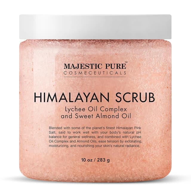 Detalle de Majestic Pure Himalayan Salt Body Scrub with Lychee Oil, Exfoliating Salt Scrub (10 oz tub)
