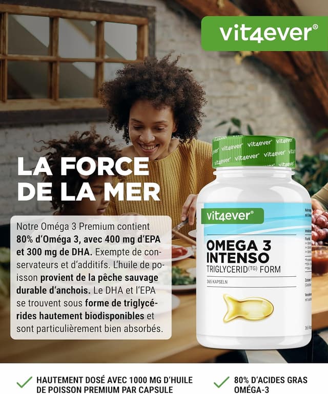 Detalle de Omega 3 Premium en triglycérides – 365 gélules (1000 mg d’huile de poisson, EPA & DHA)
