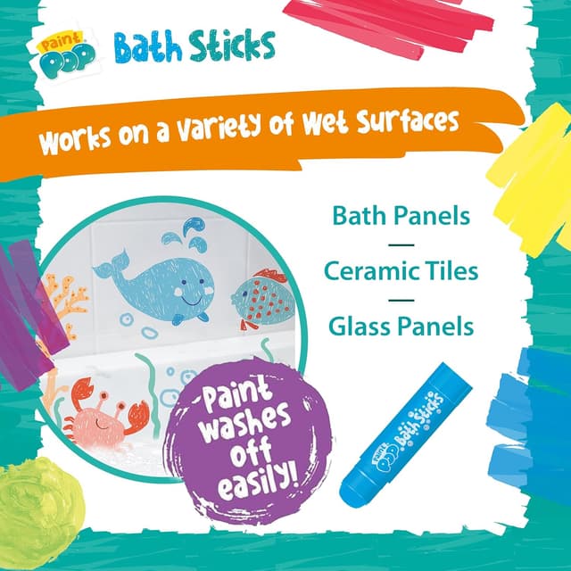 Detalle 2 de Paint Pop Bath Sticks for Kids – 12 washable bath crayons for mess-free creativity (3+ years)