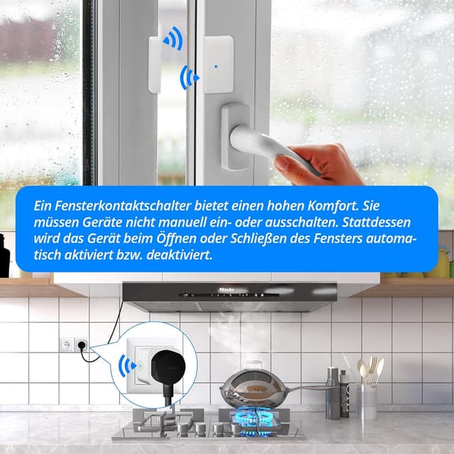 Detalle de Epochglo Fensterkontaktschalter für Dunstabzugshaube – Funk-Abluftsteuerung zum Lüften bei geöffnetem Fenster